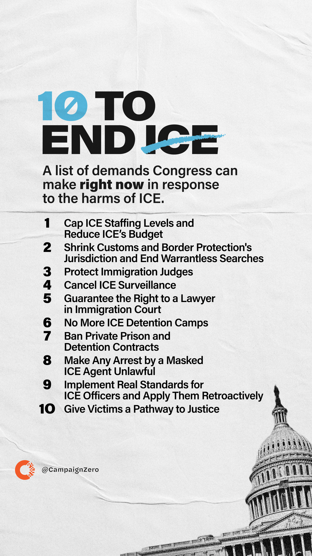 10 to End ICE — A list of demands Congress can make right now